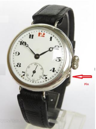 Image of a pin set trench watch. Link to FHF trench watch, 1914.