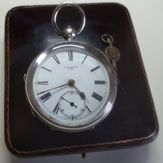 Link to English Lever pocket watch, R Kaiser, York, 1896.