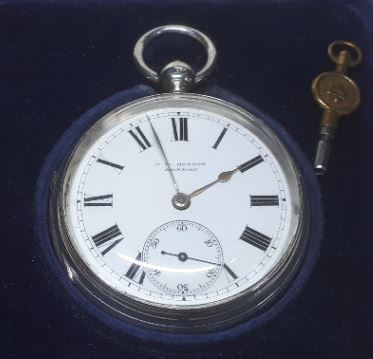 Link to J W Benson silver fusee pocket watch, 1883.