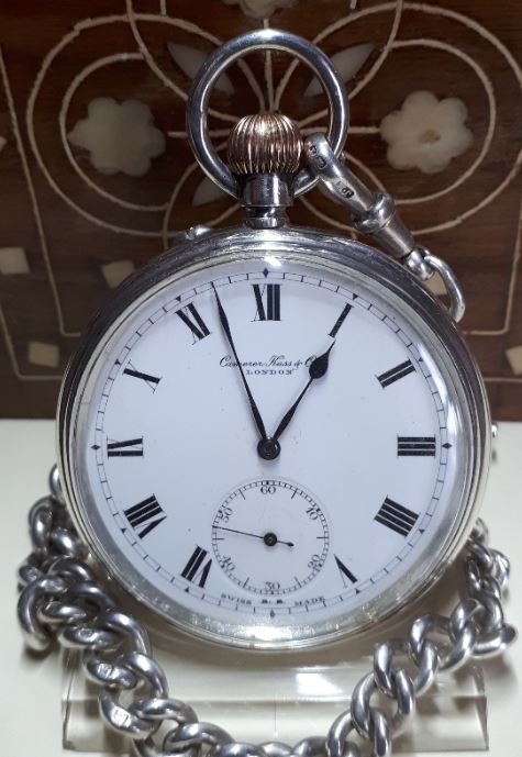 Antique pocket watch. The watchmaker was Longines, but is was retailed by Camerer Kuss.