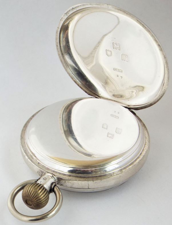 Image of hallmarked sterling silver. Link to antique Coventry Astral pocket watch.