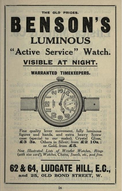 Benson's luminous wristwatch.