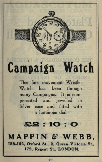 Mappin & Webb trench watch advertisement.