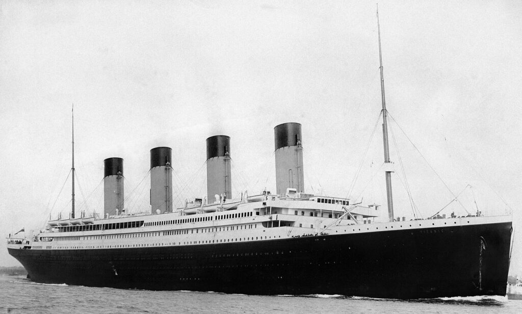 RMS Titanic departing Southampton on April 10, 1912.